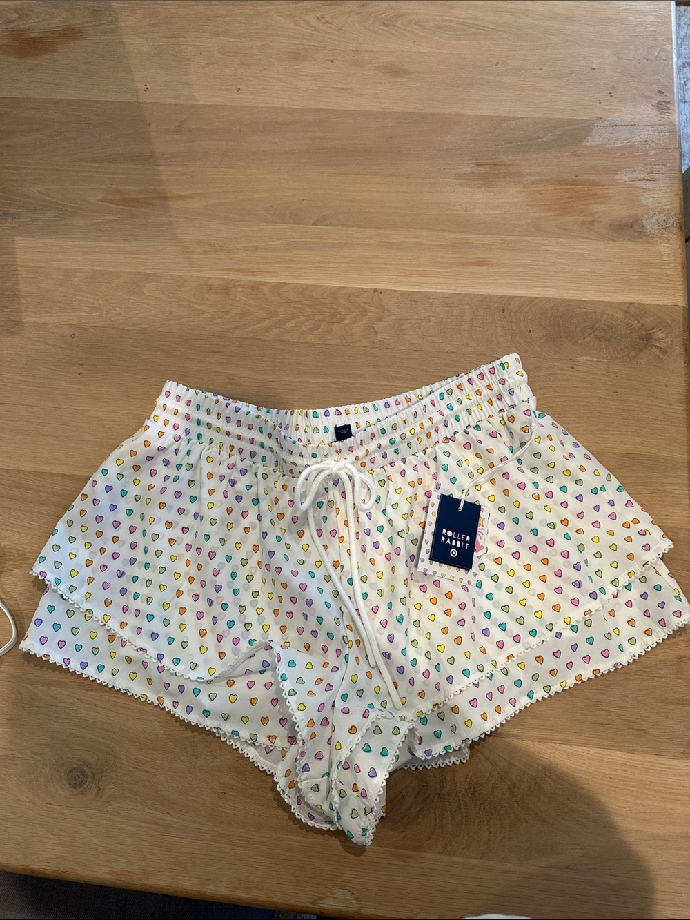 Roller Rabbit White Multicolor Heart Ruffle Lounge Shorts